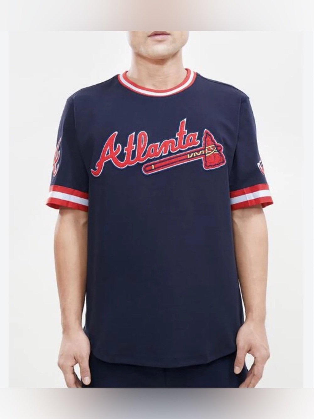 Pro Standard Atlanta Braves Navy Embroidered Script Ringer Adult Size Large L M